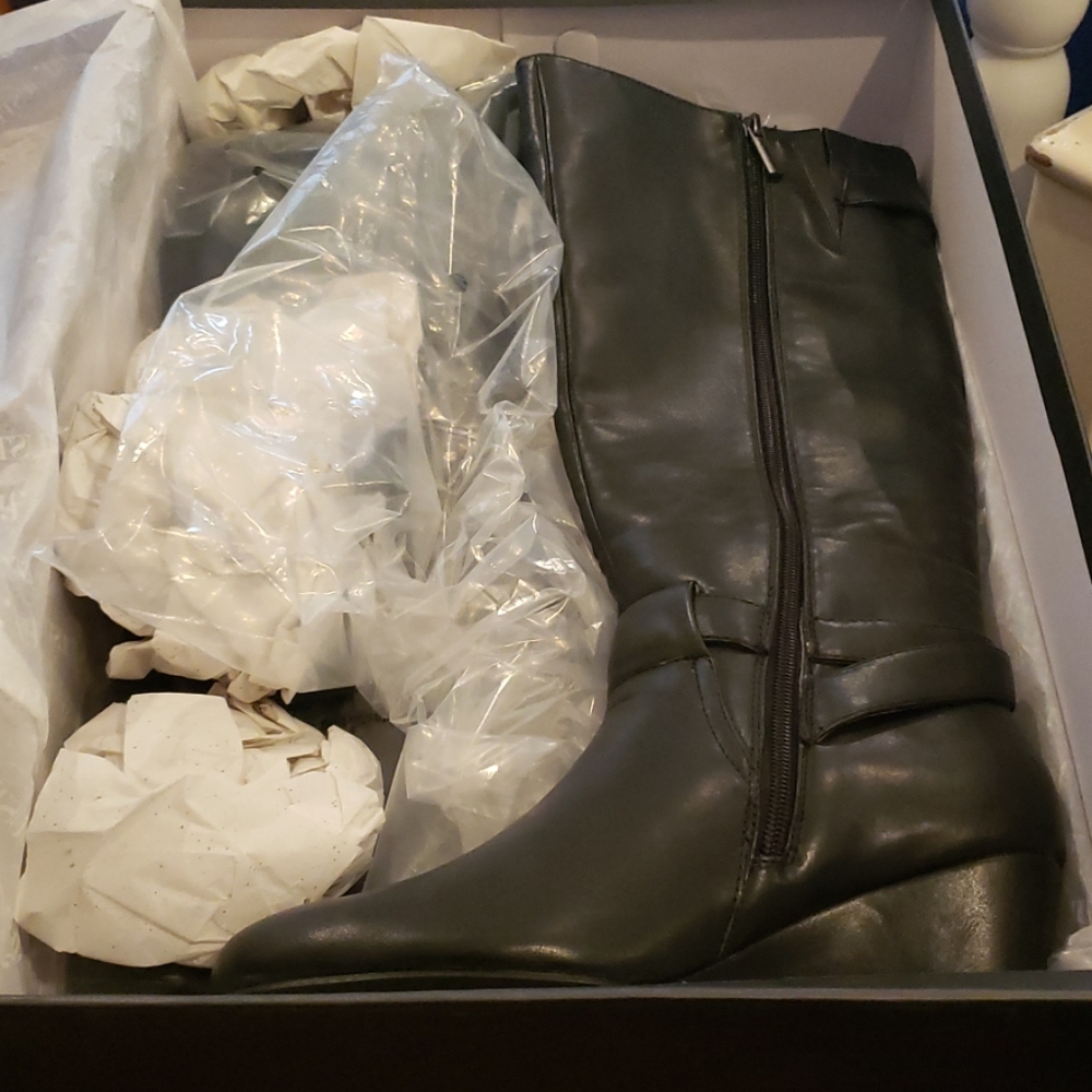 Black calf high boots